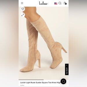 Lulus - Loriah Light Nude Suede Square Toe Knee High Boots